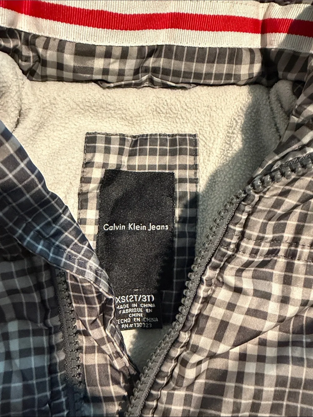 Calvin Klein Kids Hooded Plaid Puffer Jacket - Gray & Cream